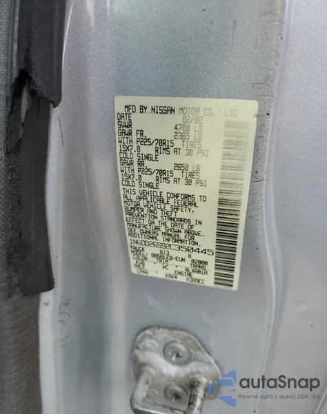 2002 Nissan Frontier King Cab Xe z USA, uszkodzony, nr VIN 1N6DD26S92C350445